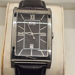 Hugo Boss Silver and Black Rectangular Watch